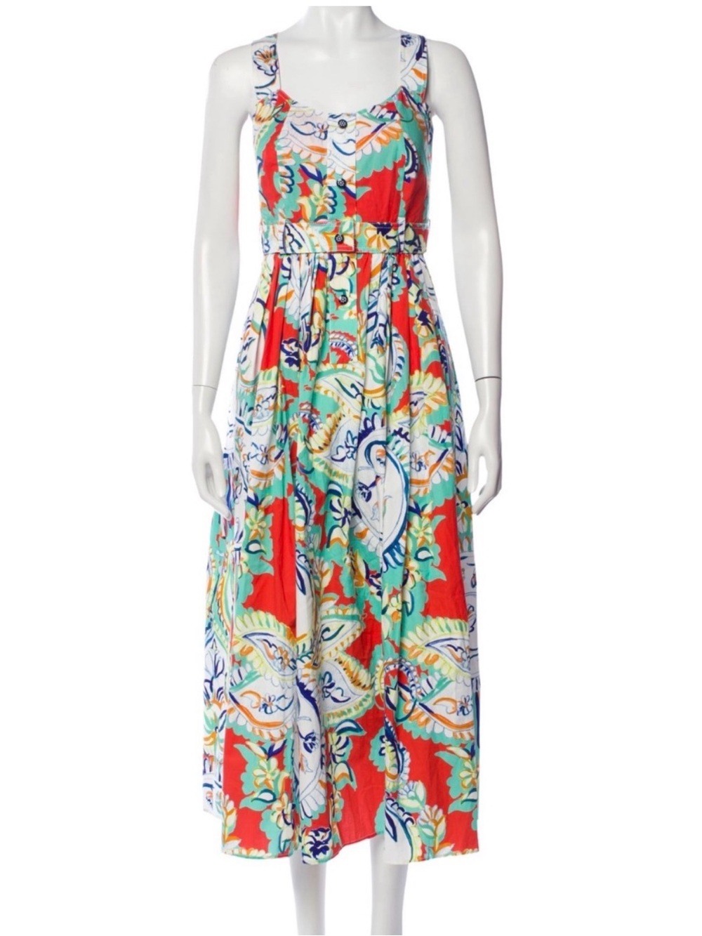 HUNTER BELL Red & Teal Mixed-Print Sleeveless Maxi Dress